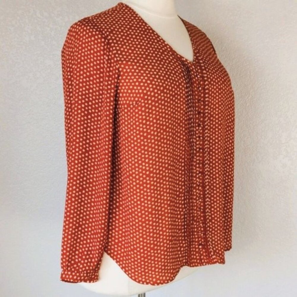 Torrid 1X Tunic Blouse Georgette Rusty Orange & Creamy Ivory White Polka Dots - Picture 4 of 9